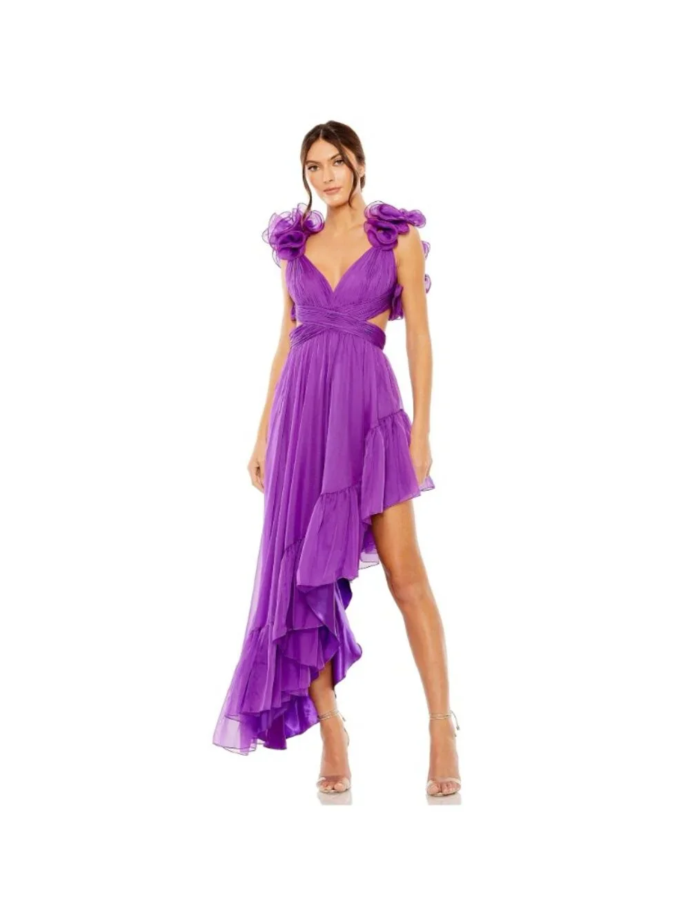 Mac Duggal 68641 Ruffle Tiered Cut‎ Out Chiffon High Low Formal Pageant Gown 2